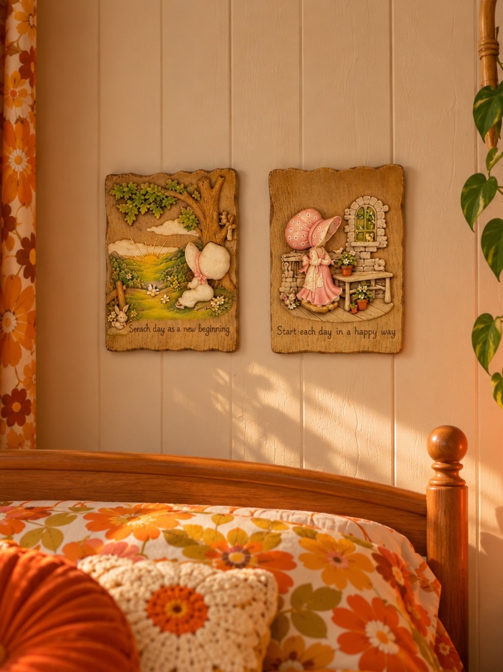 Vintage Holly Hobbie 3D Wall Decor Set of 2 Gardening Nature Bunny Squirrel